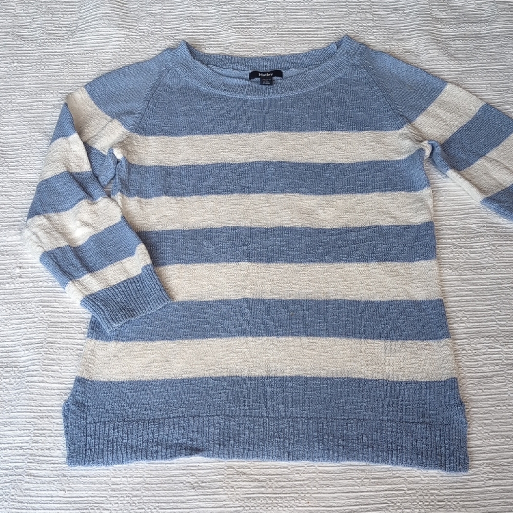 Hatley Women's Striped Blue and Cream Sweater